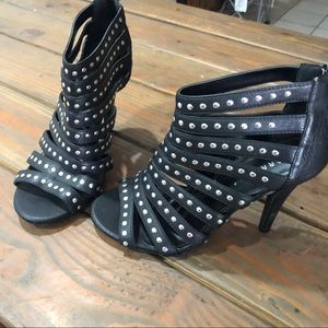 Torrid Black Studded Strappy Zip Up Heels
